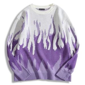 Shein Drop Neck Purple Flame Sweater
